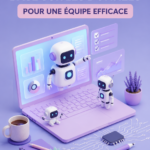Illustration d'une équipe collaborative utilisant l'IA pour améliorer leur travail.