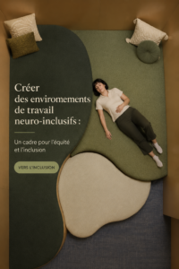 Un bureau moderne avec des collaborateurs diversifiés discutant autour d'une table, symbolisant un espace de travail inclusif.