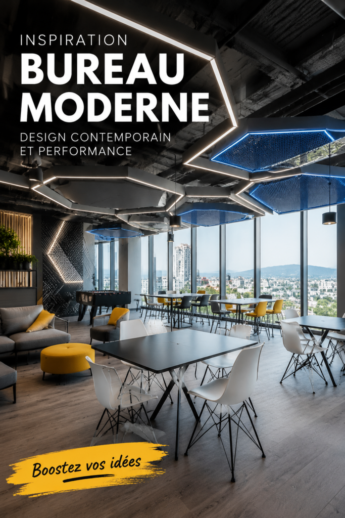 Bureau moderne inspiré par le design d'Adidas, avec des meubles ergonomiques et une palette de couleurs dynamique.