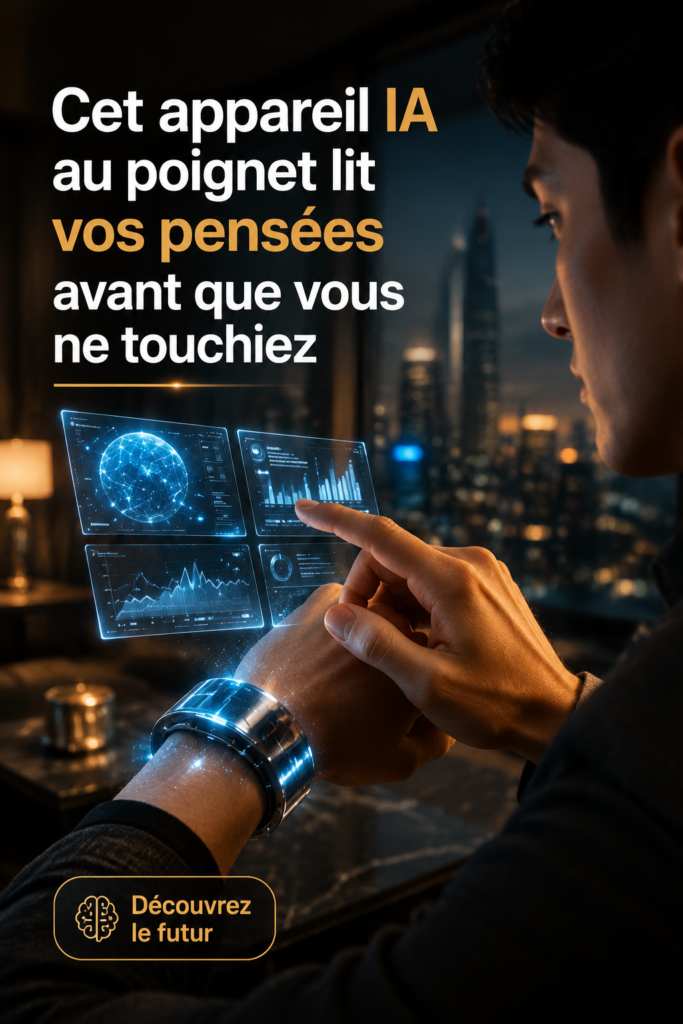 Dispositif AI innovant sur une table, prêt à lire les pensées