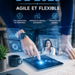 Un bureau flexible avec des meubles modulaires et un espace bien organisé.