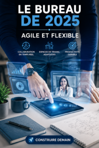 Un bureau flexible avec des meubles modulaires et un espace bien organisé.