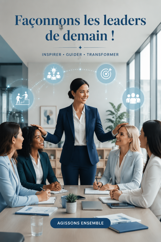Une femme souriante partageant ses conseils sur le leadership avec un groupe de jeunes adultes.