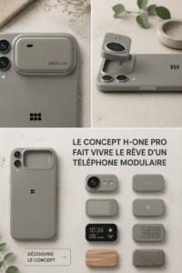 Image d'un téléphone modulaire avec plusieurs modules interchangeables, symbolisant l'innovation technologique.