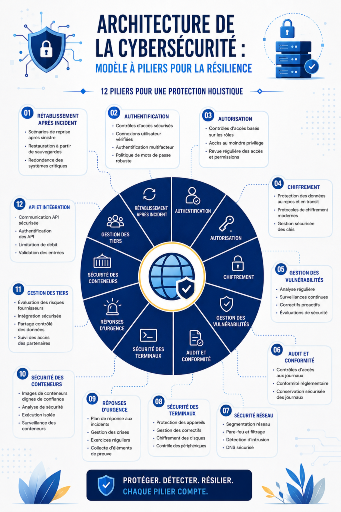 Concept graphique illustrant une architecture de cybersécurité efficace