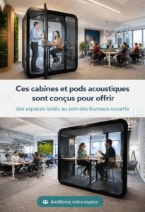 Un bureau acoustique moderne dans un open space paisible, propice à la productivité.