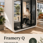 Cabine acoustique Framery Q dans un bureau moderne, favorisant la concentration des utilisateurs.