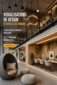 Un design de bureau moderne et minimaliste avec des couleurs apaisantes et un mobilier fonctionnel.