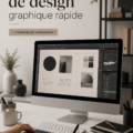 Une femme utilisant un service de design graphique rapide sur son ordinateur