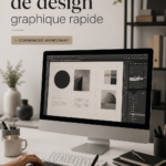 Une femme utilisant un service de design graphique rapide sur son ordinateur