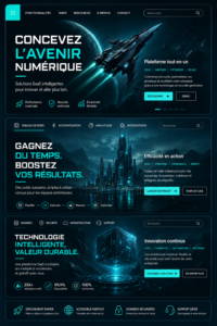 Interface SaaS moderne avec design futuriste et éléments interactifs