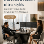 Bureau moderne et stylé aménagé pour le télétravail avec des objets décoratifs et une bonne luminosité.