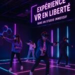 Groupe de personnes profitant d'une expérience VR immersive à Ashford avec un casque de réalité virtuelle.