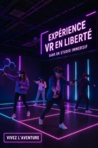 Groupe de personnes profitant d'une expérience VR immersive à Ashford avec un casque de réalité virtuelle.