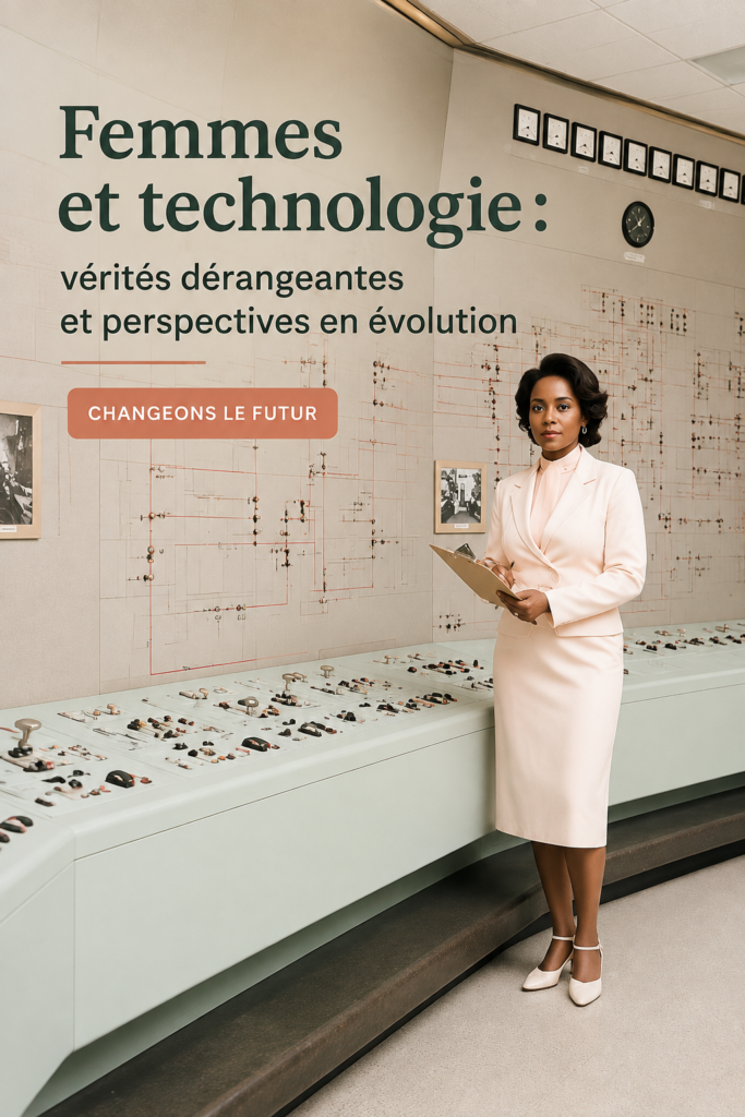 Une femme souriante travaillant sur une interface technologique.