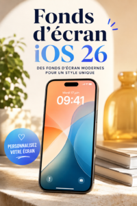 Un smartphone affichant un fond d'écran iOS personnalisé avec des motifs floraux.