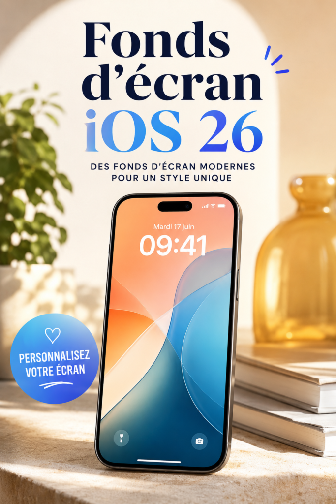 Un smartphone affichant un fond d'écran iOS personnalisé avec des motifs floraux.