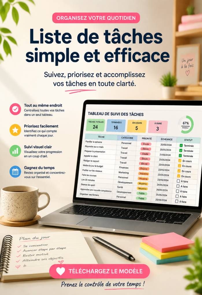 Femme utilisant un ordinateur pour gérer ses tâches avec un modèle Excel