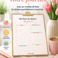 Modèle imprimable de liste de tâches sur un bureau en bois.