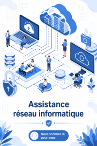 Femme utilisant un ordinateur dans un bureau moderne, optimisant son réseau informatique.