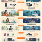 Femme utilisant des lunettes de réalité augmentée pour explorer un environnement virtuel.