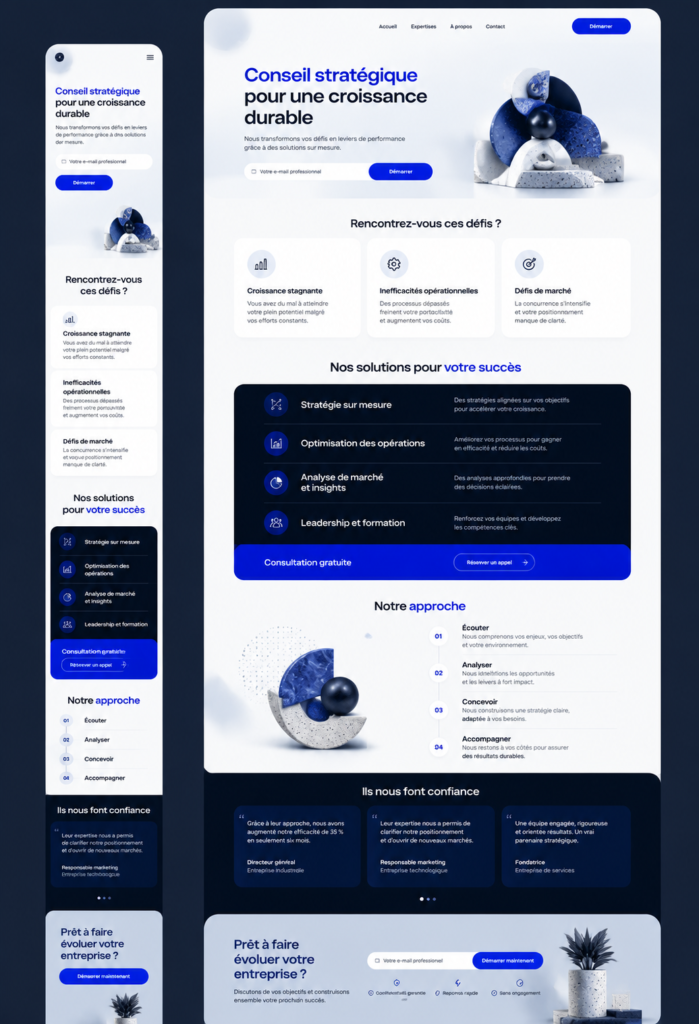 Exemple de site web d'entreprise conçu avec Figma, mettant en avant un design moderne et attractif.