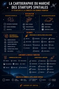 Une image montrant plusieurs startups innovantes dans le secteur de la technologie spatiale.