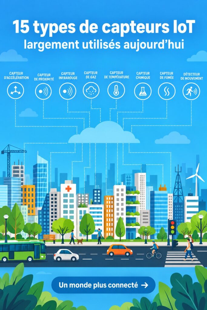 Image de divers capteurs IoT illustrant leurs fonctionnalités innovantes pour un quotidien connecté.