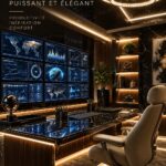 Bureau à domicile moderne avec des écrans haute résolution, un environnement agréable et fonctionnel.