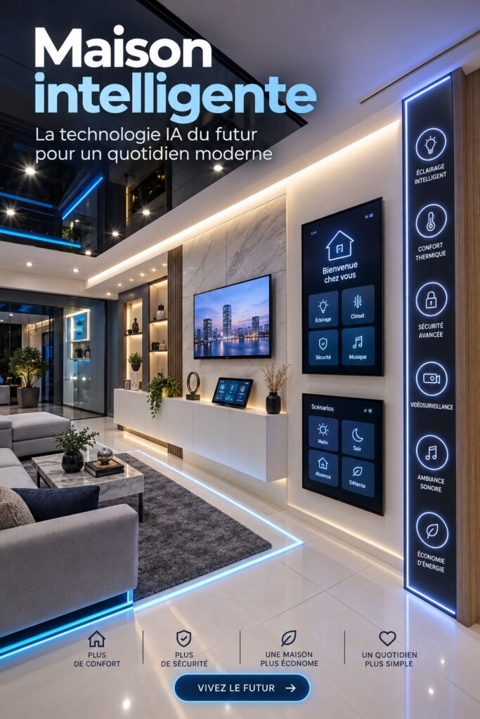 Appareils connectés sur une table, représentant la modernité et la technologie à domicile.