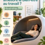 Un pod de sieste confortable installé dans un bureau moderne, symbole de bien-être au travail.