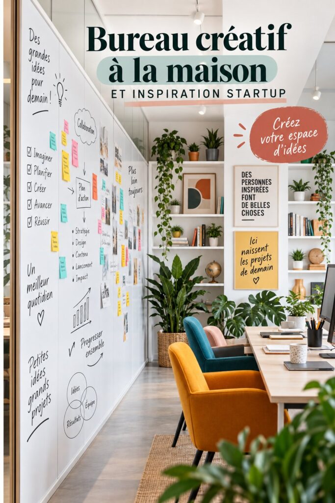 Bureau à domicile créatif avec décor chaleureux et esthétique, reflet d'une productivité optimisée.