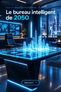 Bureau holographique futuriste avec interactivité moderne