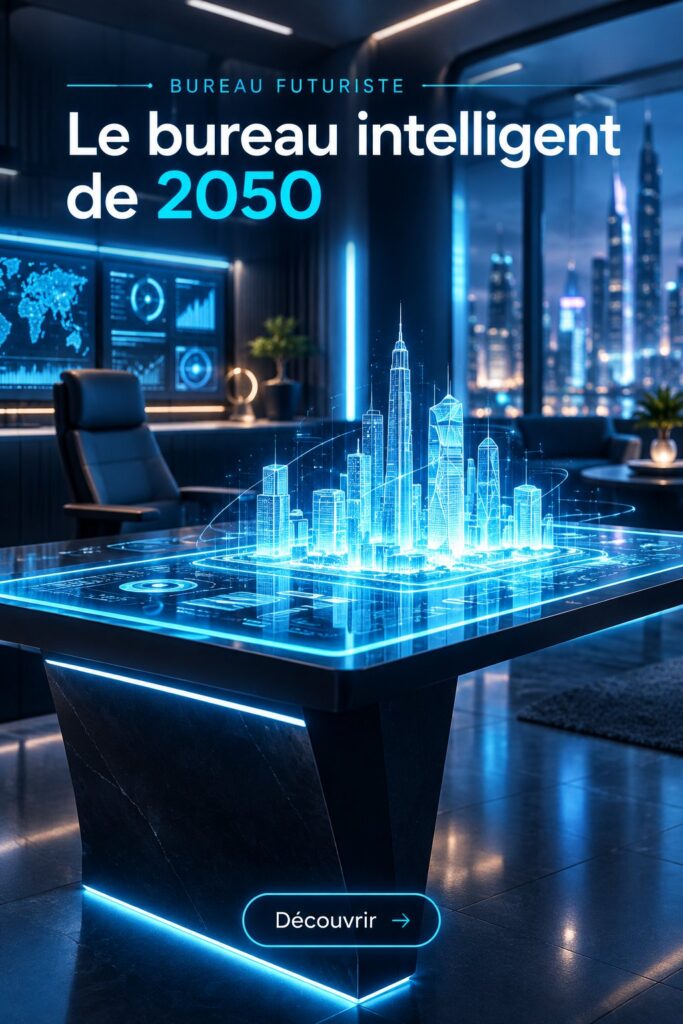 Bureau holographique futuriste avec interactivité moderne