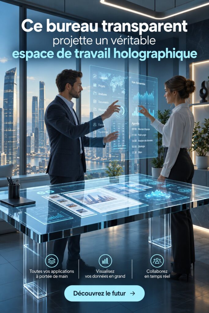 Un bureau transparent moderne dans un bureau élégant, optimisant l'espace de travail