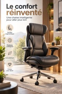 Chaise intelligente EMIAH GT100 en cuir dans un bureau moderne.