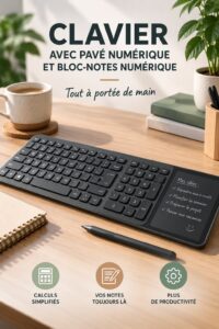 Clavier ergonomique avec pavé numérique sur un bureau moderne