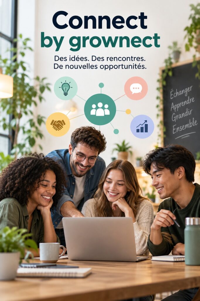 Une image de l'interface de Grownect montrant ses principales fonctionnalités pour la productivité au travail.