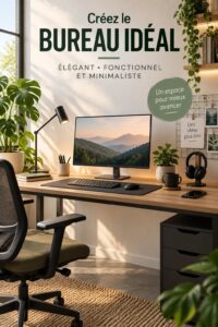 Un bureau minimaliste avec une lampe moderne et un ordinateur portable