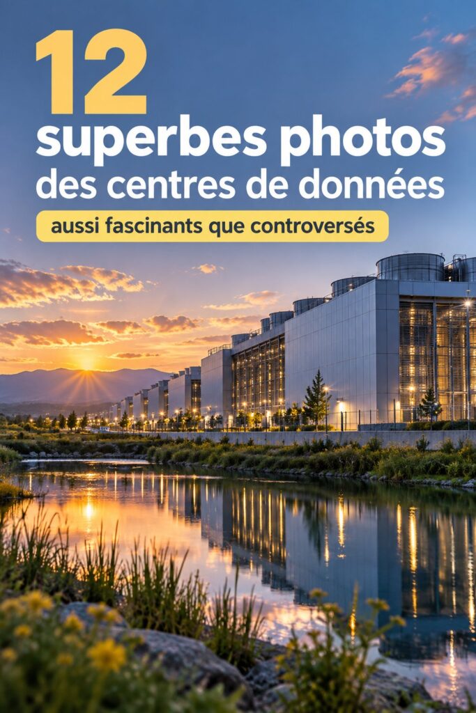 Une vue panoramique d'un centre de données Google impressionnant, mêlant technologie moderne et design archi-tectural.