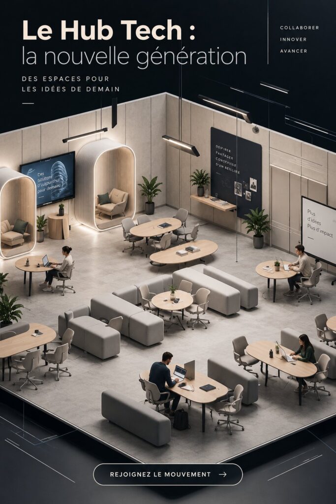 Un espace de co-working moderne avec un design chaleureux et fonctionnel