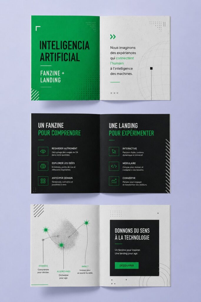 Femme utilisant un outil d'intelligence artificielle pour créer un fanzine