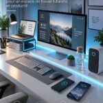 Un bureau moderne avec des gadgets technologiques pour améliorer la productivité