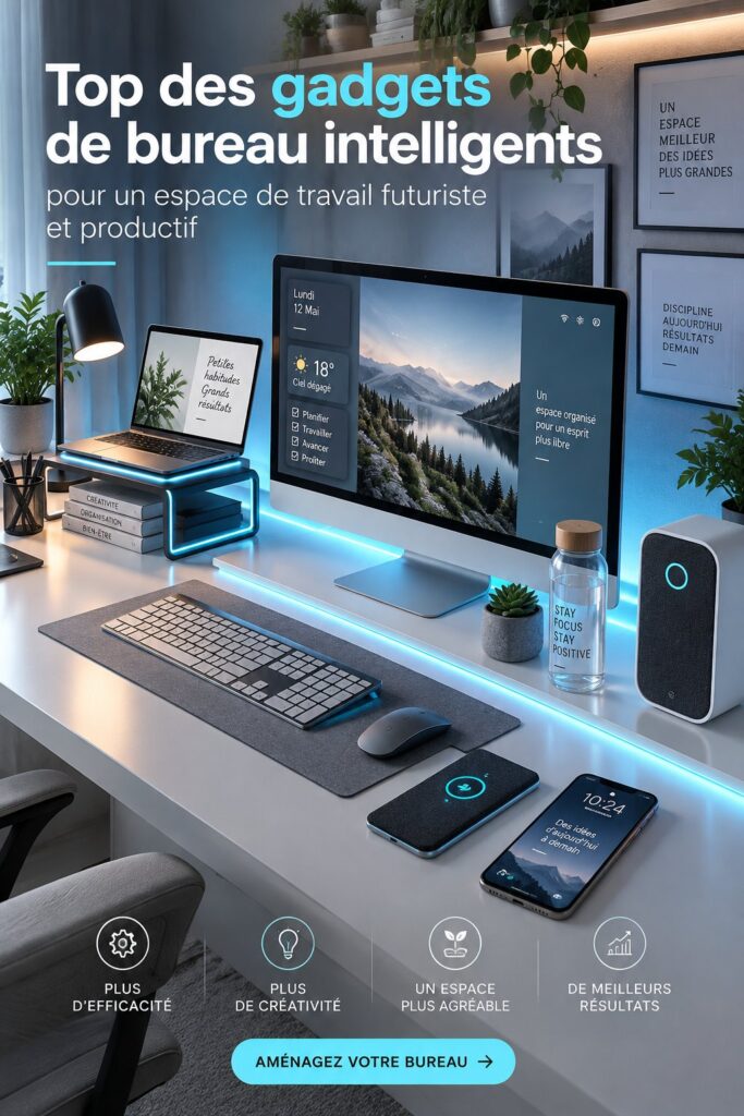 Un bureau moderne avec des gadgets technologiques pour améliorer la productivité