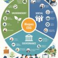 Illustration représentant des éléments de la gouvernance environnementale et sociale au sein d'une entreprise moderne.