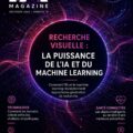 Une femme utilisant un ordinateur avec des graphiques représentant l'intelligence artificielle pour améliorer sa productivité.