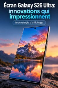 Un close-up du Galaxy S26 Ultra mettant en avant son display innovant.