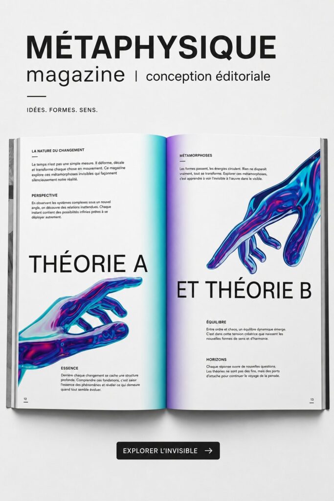 Un magazine vibrant avec un design éditorial élégant et moderne dans des couleurs attrayantes.