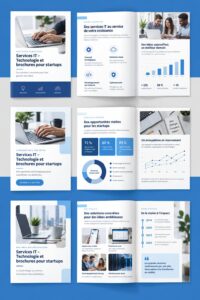 Brochure de services IT sur une table avec des éléments technologiques