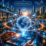 Femme utilisant une technologie connectée pour faciliter son quotidien, entourée d'outils numériques modernes.